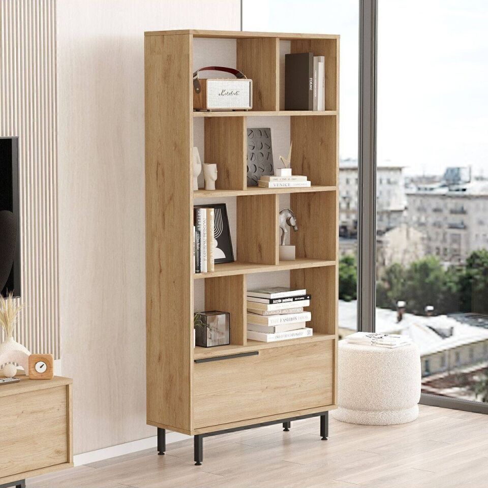 NET*/KİTAPLIK TEK KAPAKLI 4 RAFLI 295x839x1756MM Ç