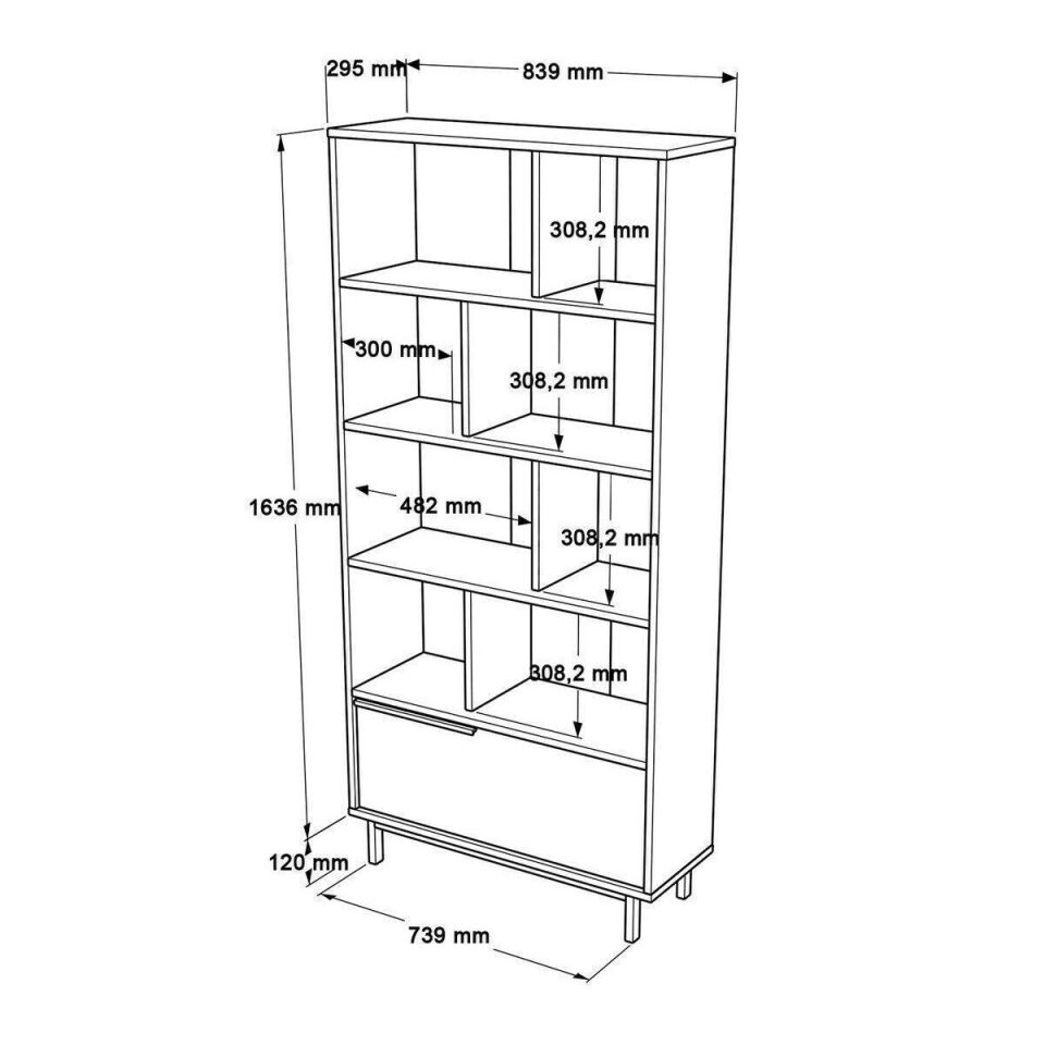NET*/KİTAPLIK TEK KAPAKLI 4 RAFLI 295x839x1756MM Ç