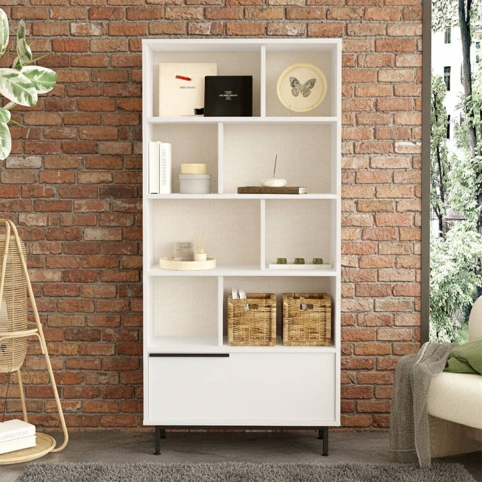 KİTAPLIK TEK KAPAKLI 4 RAFLI 295x839x1756MM BEYAZ