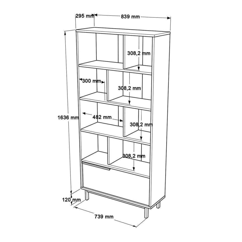 KİTAPLIK TEK KAPAKLI 4 RAFLI 295x839x1756MM BEYAZ