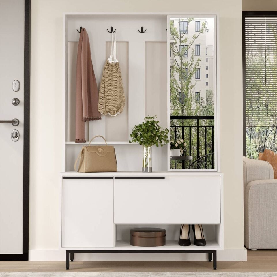 PORTMANTO VESTİYER AYAKKABILIK AYNALI BEYAZ