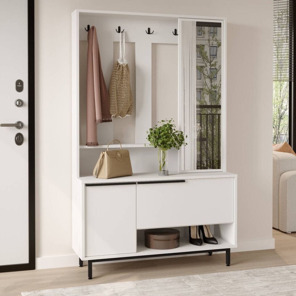 PORTMANTO VESTİYER AYAKKABILIK AYNALI BEYAZ