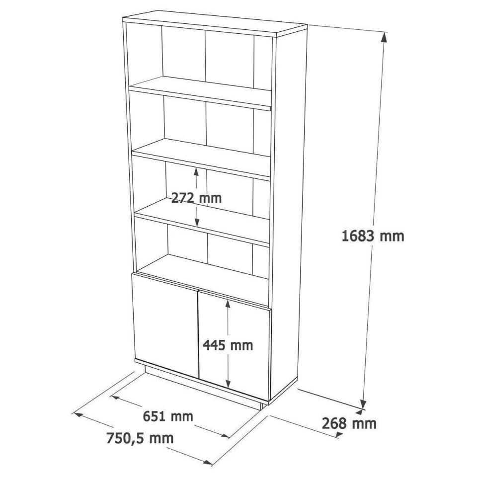 NET*/KİTAPLIK 2 KAPAK 4 RAFLI 268x750,5x1683MM ANT