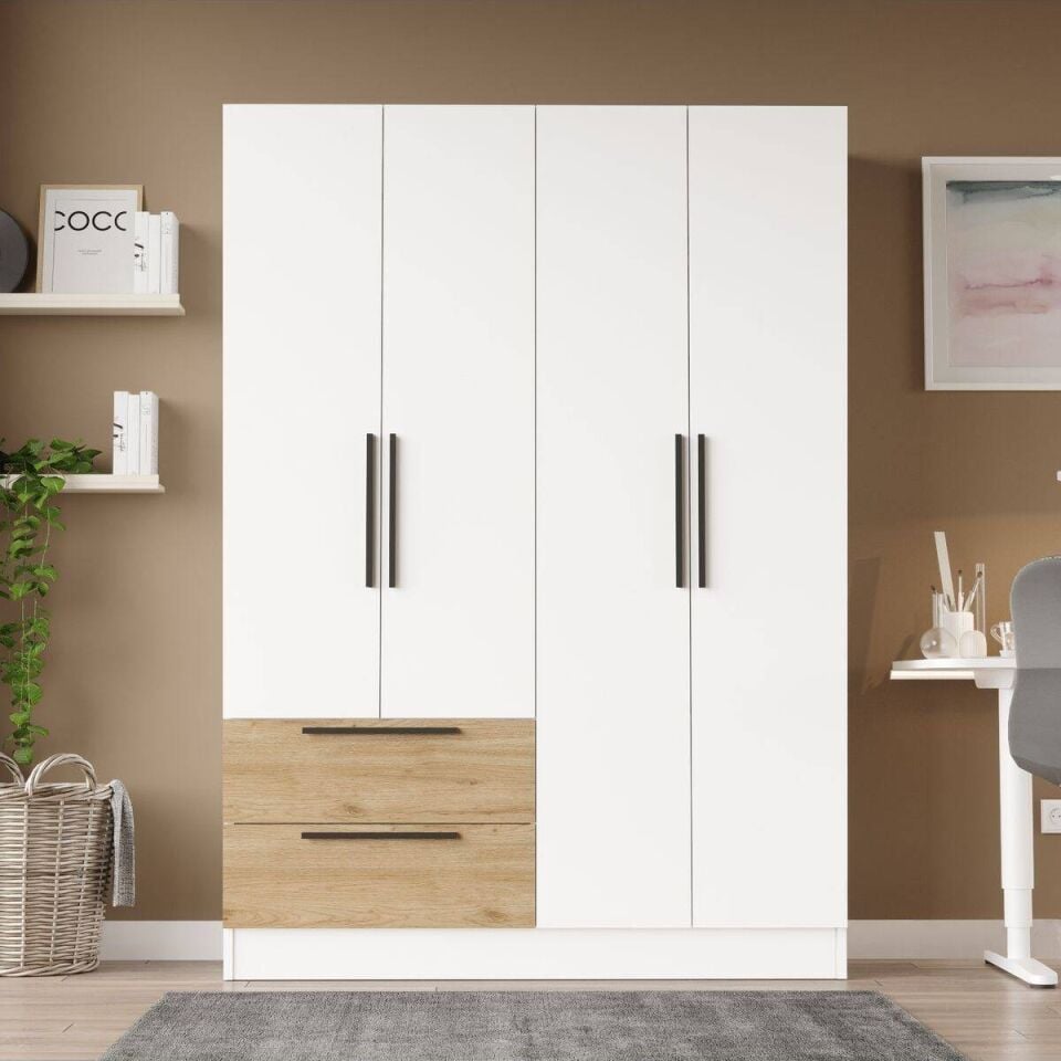 DOLAP 4 KAPAK 2 ÇEKMECELİ 445x1200x1700MM BEYAZ