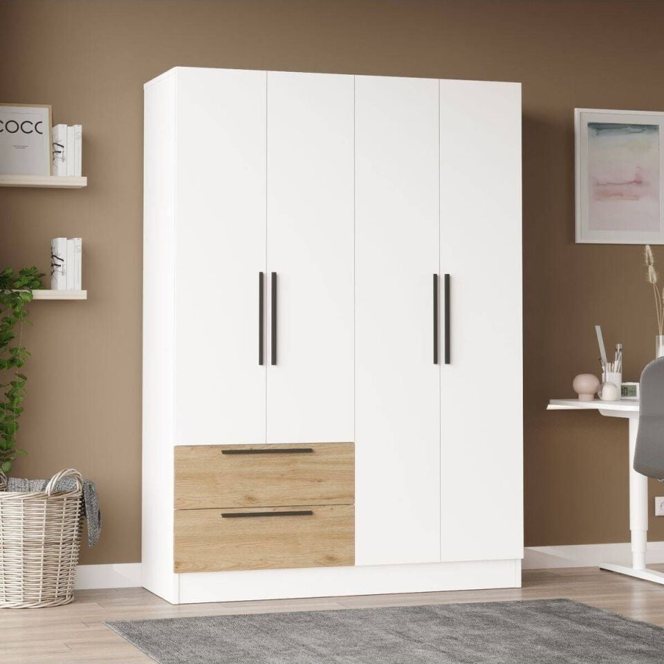 DOLAP 4 KAPAK 2 ÇEKMECELİ 445x1200x1700MM BEYAZ