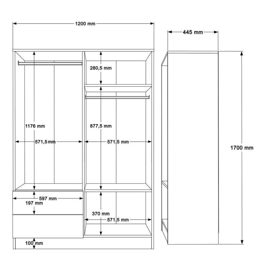 DOLAP 4 KAPAK 2 ÇEKMECELİ 445x1200x1700MM BEYAZ
