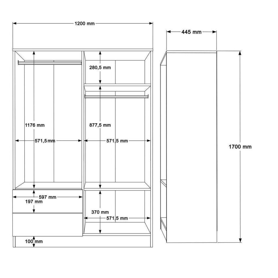 NET*/DOLAP 4 KAPAK 2 ÇEKMECELİ 445x1200x1700MM BEY