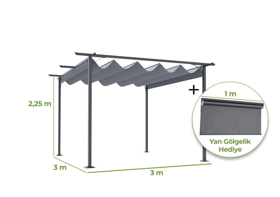 GÖLGELİK PERGOLA AÇILIR KAPANAIR TENTE 3X3M GRİ