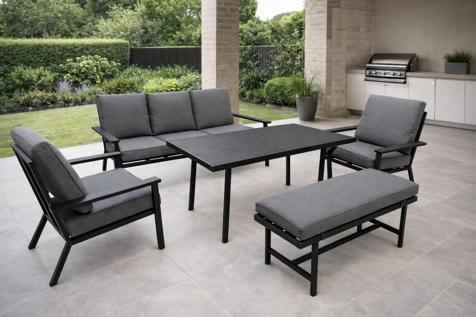 BAHÇE OTURMA GRUBU SOFA 3+1+1+BANK KOYU GRİ