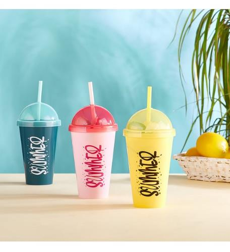 BARDAK PİPETLİ PLASTİK DESENLİ 450ML TP