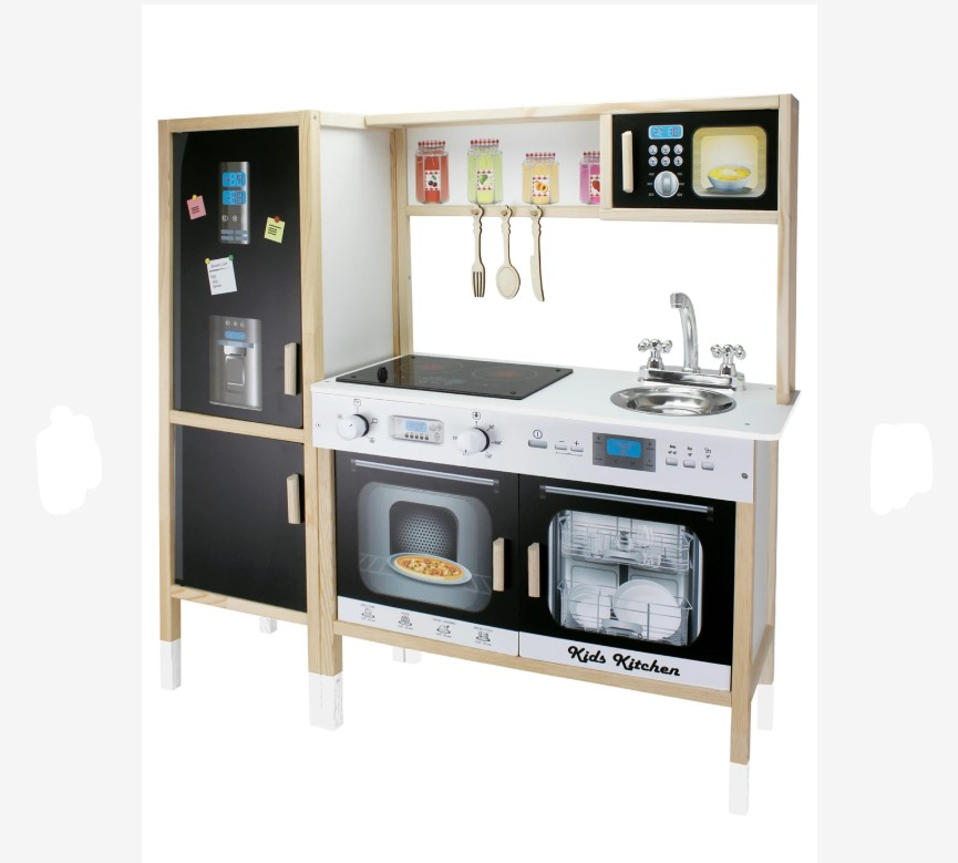 AHŞAP BUZDOLABI ÇOCUK MUTFAK LEDLİ SİYAH 95X29X100