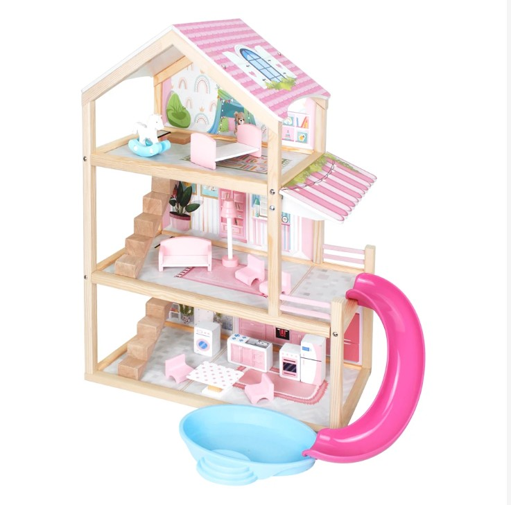 AHŞAP KAYDIRAKLI OYUN EVİ 58X40X61