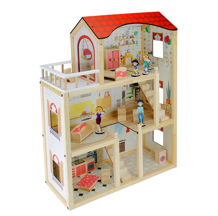 AHŞAP ÇOCUK OYUN EVİ DOĞAL AĞAÇ 50X23X70