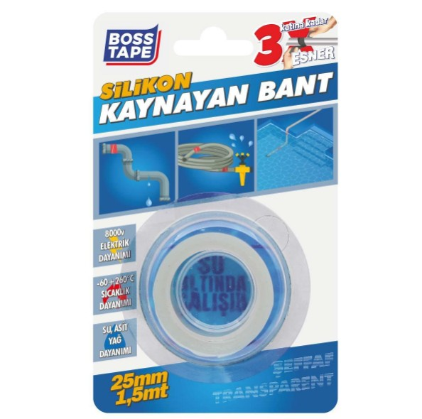 BANT SİLİKONLU KAYNAYAN BANT ŞEFFAF 25MMX1,5MT
