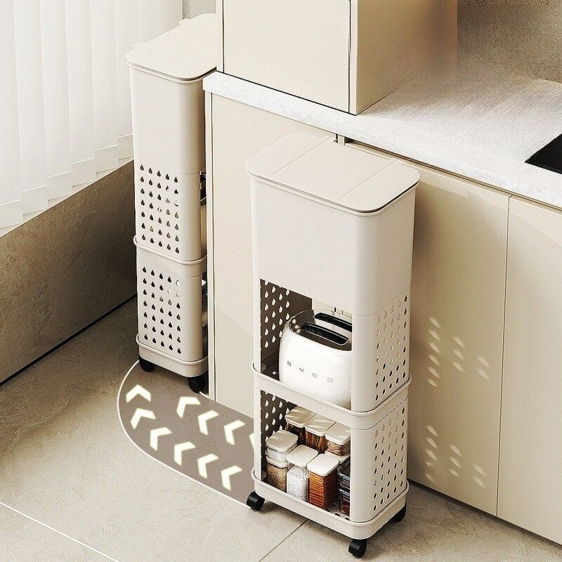 ÇÖP KOVASI KAPAKLI TAŞINIR 2 KAT RAFLI TEKERLEKLİ