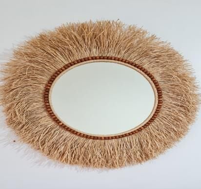 AYNA DUVAR BONCUKLU ÇERÇEVE RAFYA 70CM